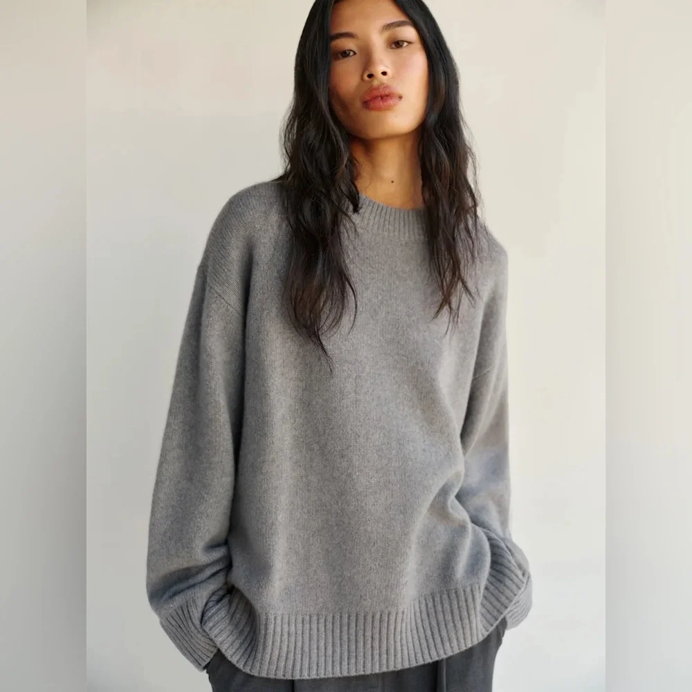 Reformation Cove Cashmere Oversized Crew in Husky - Picture 2 of 8
